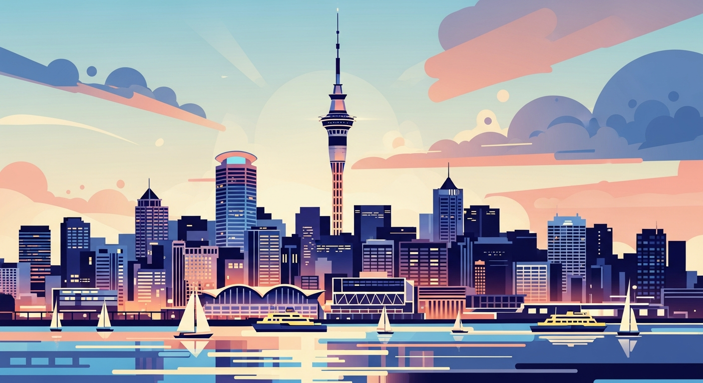 Stylized image of the Auckland skyline